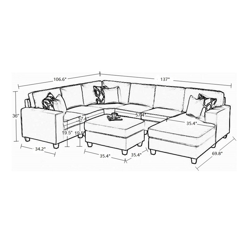 Legend Vansen Fabric Flexible Combination Module Reversible Sectional Sofa