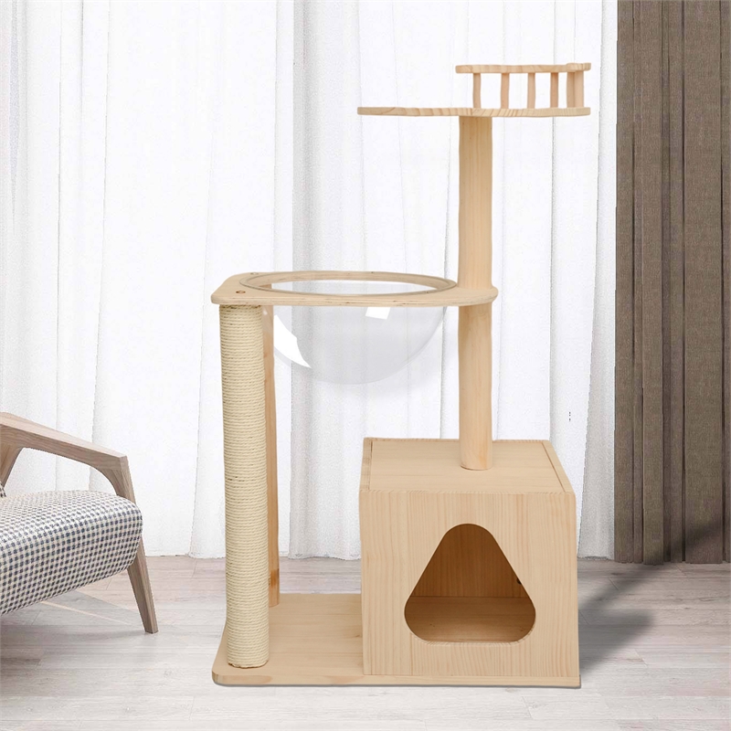 Legend Vansen Solid Wood Cat Tower Cat Tree Cat Condo With Space Capsule Nest
