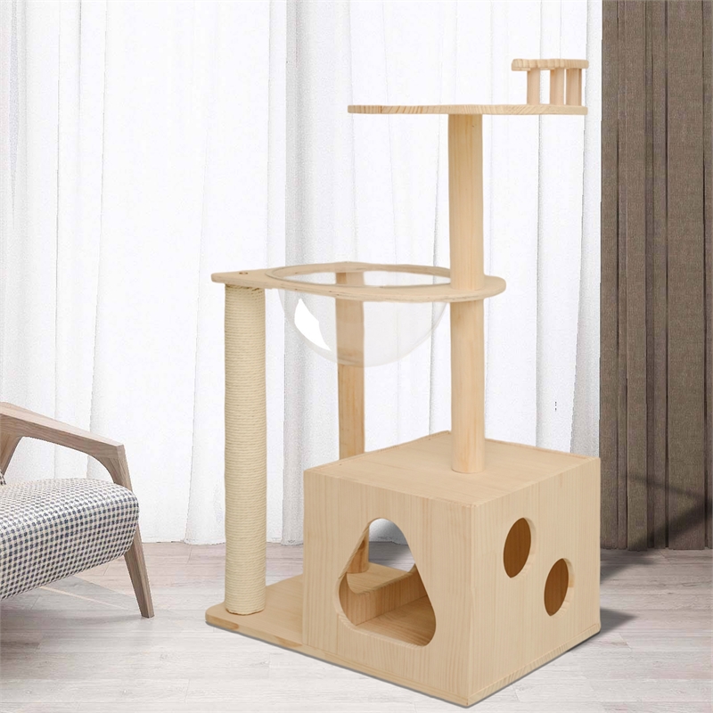 Legend Vansen Solid Wood Cat Tower Cat Tree Cat Condo With Space Capsule Nest
