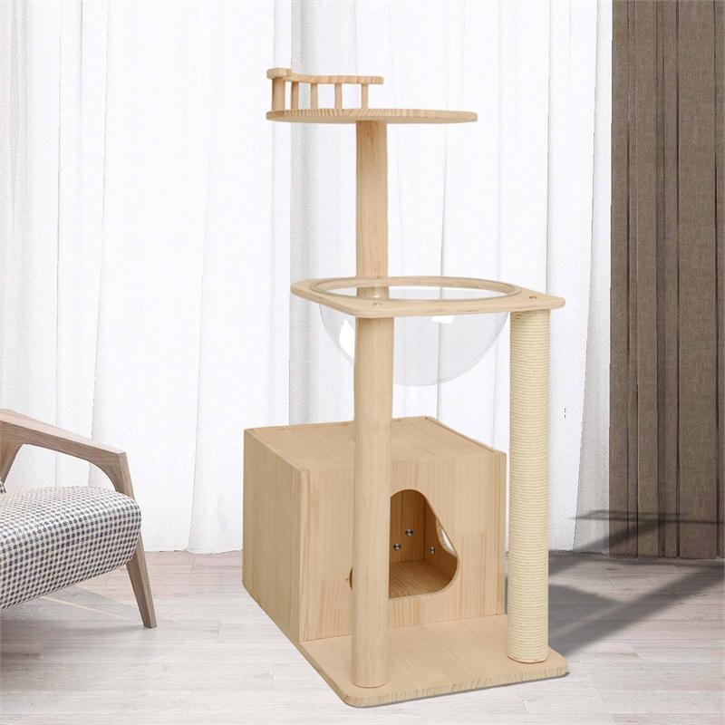 Legend Vansen Solid Wood Cat Tower Cat Tree Cat Condo With Space Capsule Nest