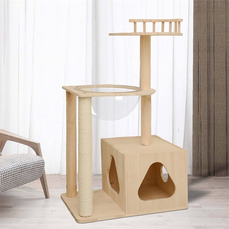 Legend Vansen Solid Wood Cat Tower Cat Tree Cat Condo With Space Capsule Nest