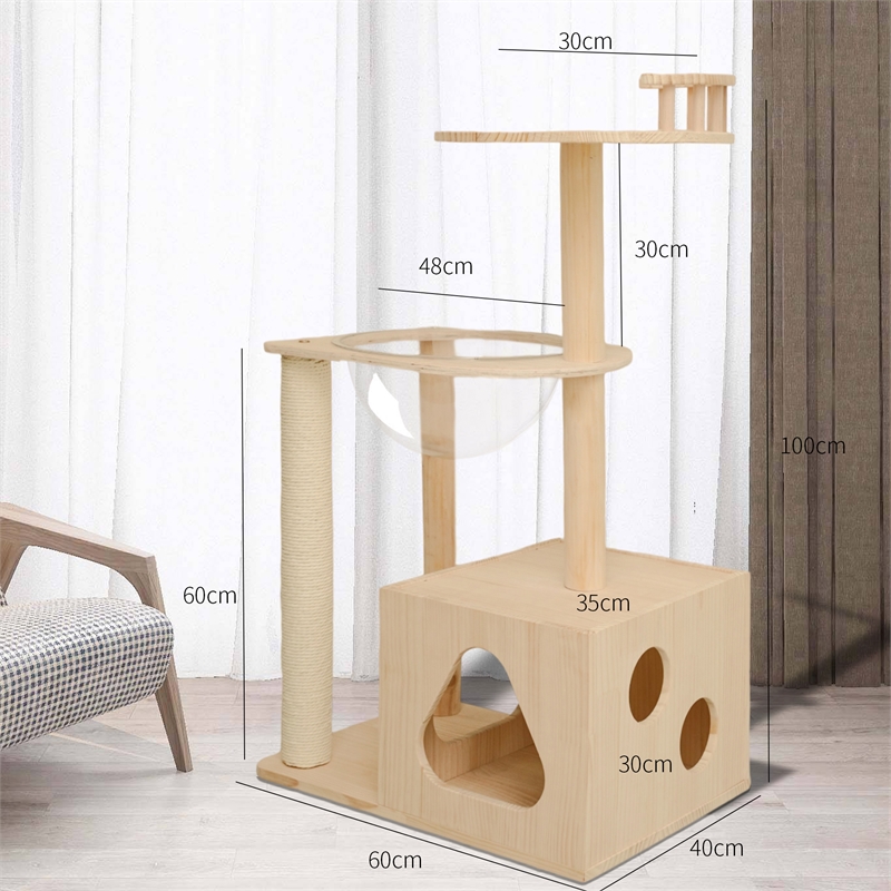 Legend Vansen Solid Wood Cat Tower Cat Tree Cat Condo With Space Capsule Nest
