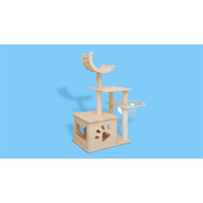 Legend Vansen Solid Wood Cat Tower Cat Tree Cat Condo With Space Capsule Nest