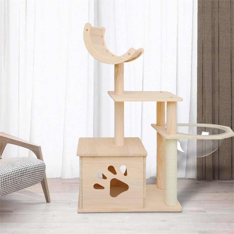 Legend Vansen Solid Wood Cat Tower Cat Tree Cat Condo With Space Capsule Nest