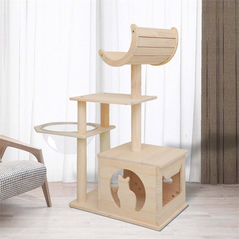 Legend Vansen Solid Wood Cat Tower Cat Tree Cat Condo With Space Capsule Nest