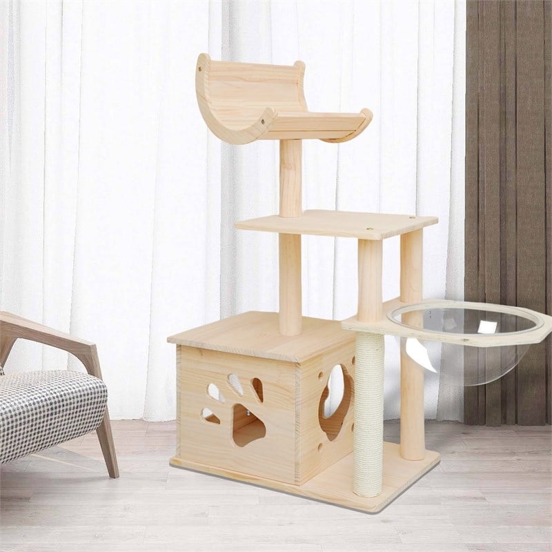 Legend Vansen Solid Wood Cat Tower Cat Tree Cat Condo With Space Capsule Nest