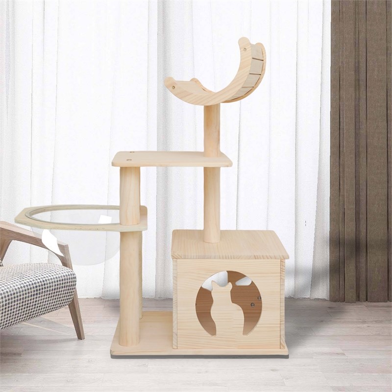 Legend Vansen Solid Wood Cat Tower Cat Tree Cat Condo With Space Capsule Nest