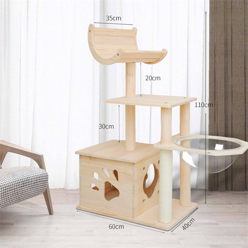 Legend Vansen Solid Wood Cat Tower Cat Tree Cat Condo With Space Capsule Nest