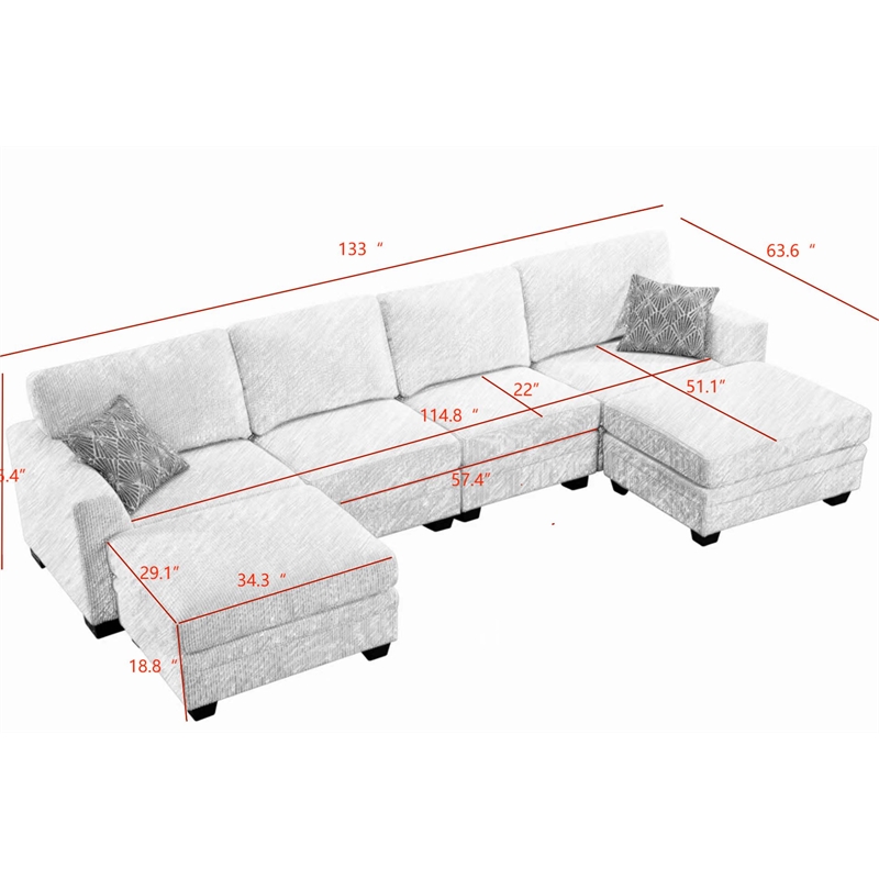 6 PCS Corduroy Flexible Combination Sectional Sofa Dark Grey