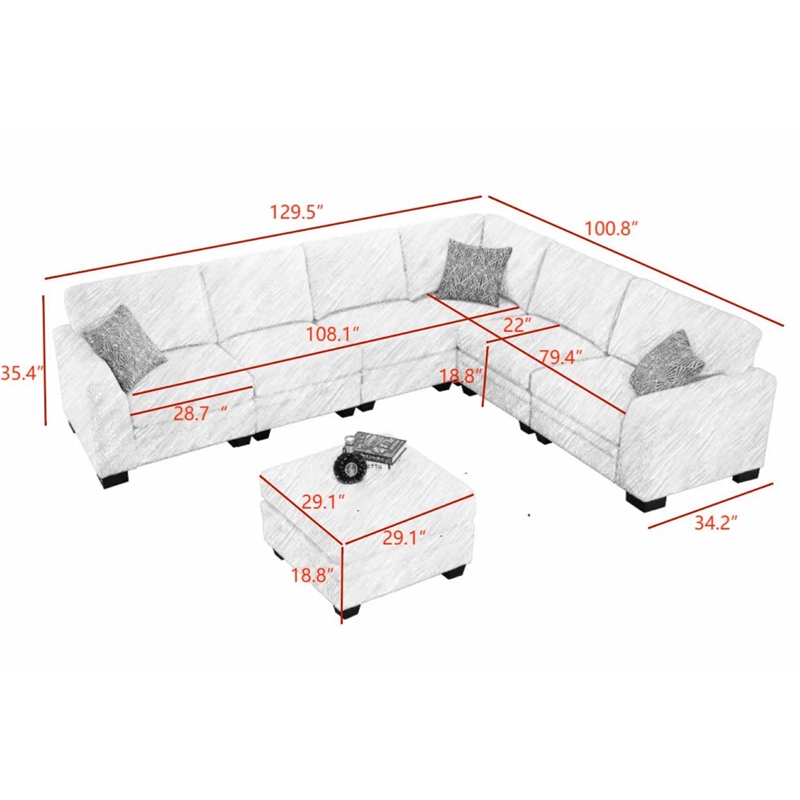 7 PCS Corduroy Flexible Combination Sectional Sofa Cream