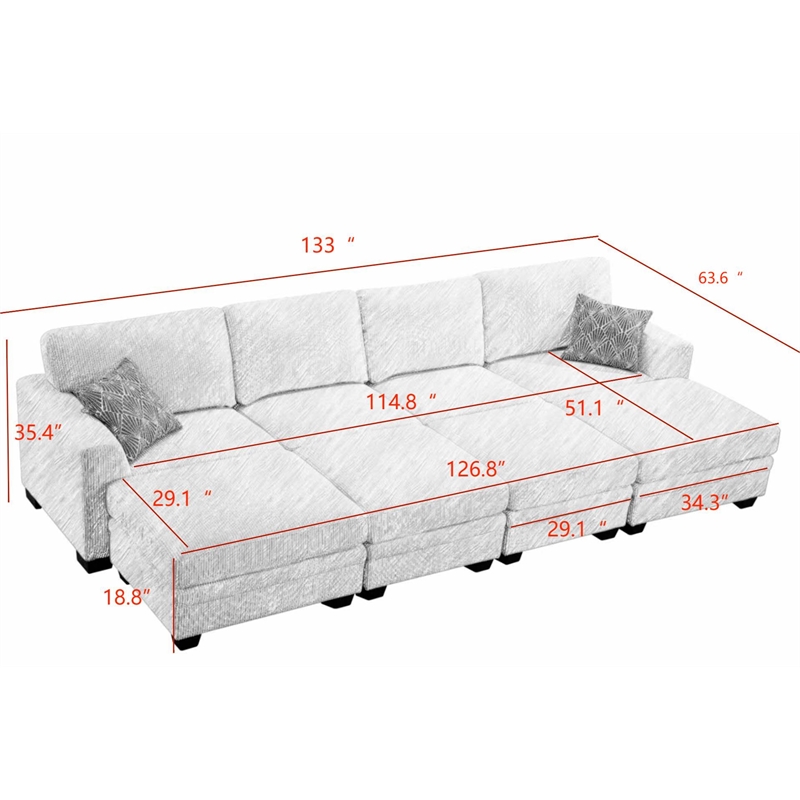 8 PCS Corduroy Flexible Combination Sectional Sofa Cream