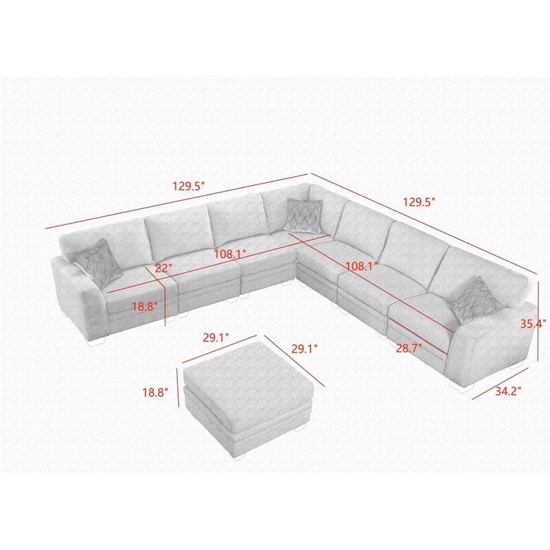 8 PCS Corduroy Flexible Combination Sectional Sofa Dark Grey