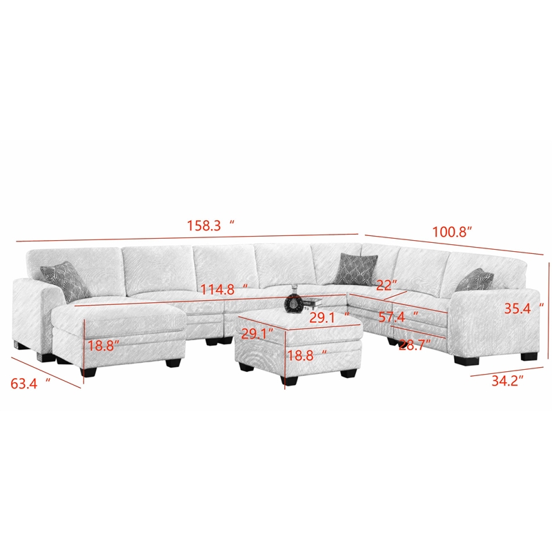 9 PCS Corduroy Flexible Combination Sectional Sofa Olive