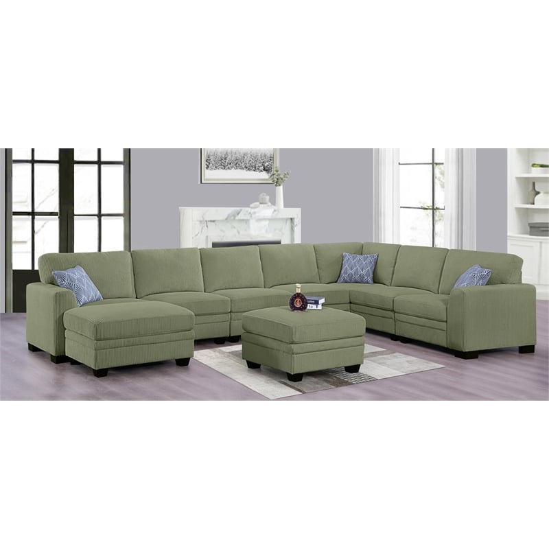 9 PCS Corduroy Flexible Combination Sectional Sofa Olive