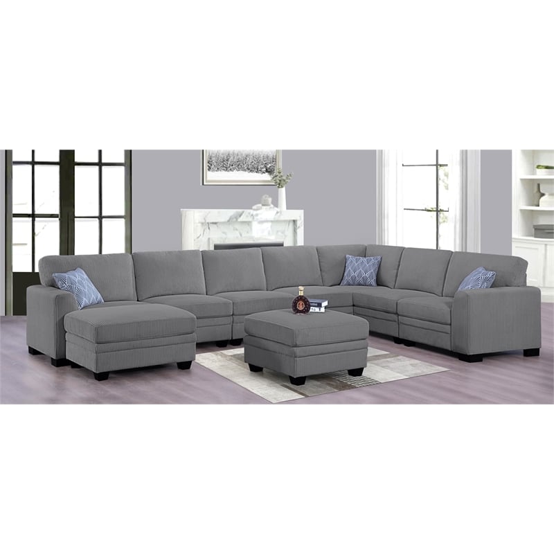 9 PCS Corduroy Flexible Combination Sectional Sofa Dark Grey