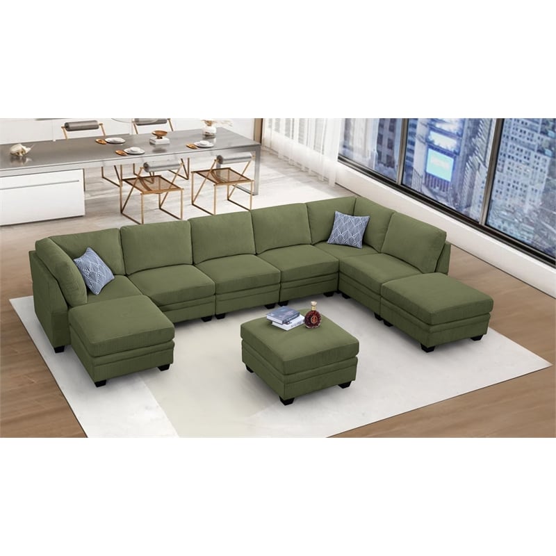 9 PCS Corduroy Flexible Combination Sectional Sofa Olive