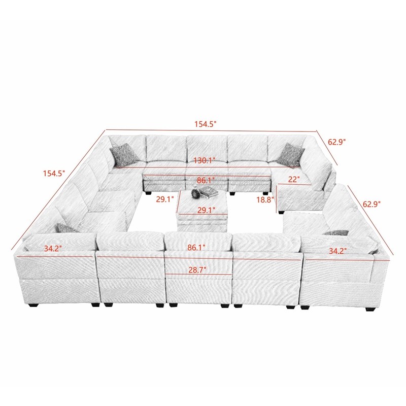 16 PCS Corduroy Flexible Combination Sectional Sofa Olive