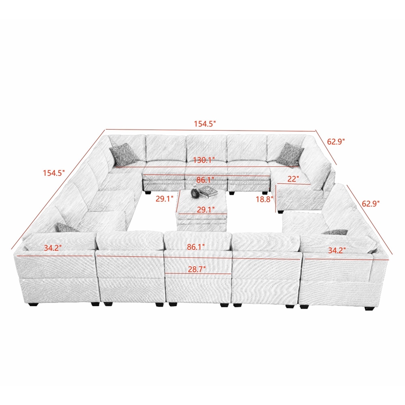 16 PCS Corduroy Flexible Combination Sectional Sofa Cream