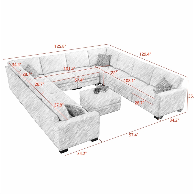 11 PCS Corduroy Flexible Combination Sectional Sofa Cream