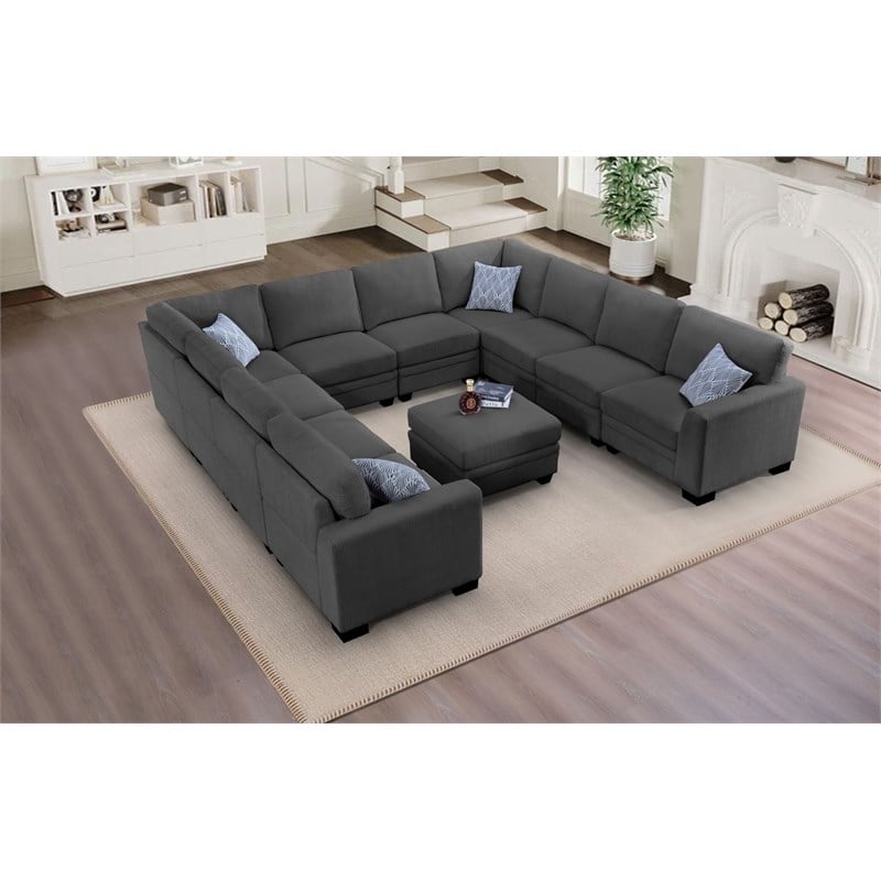 11 PCS Corduroy Flexible Combination Sectional Sofa Dark Grey