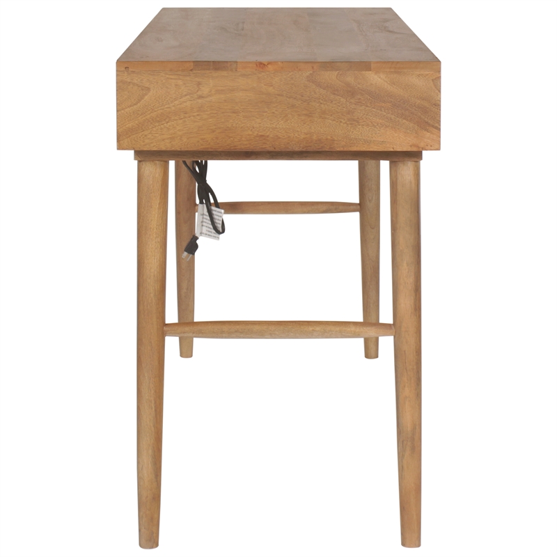 Casartis Living Ella Cane Solid Wood Desk w/ Built-in-Outlet in Brown