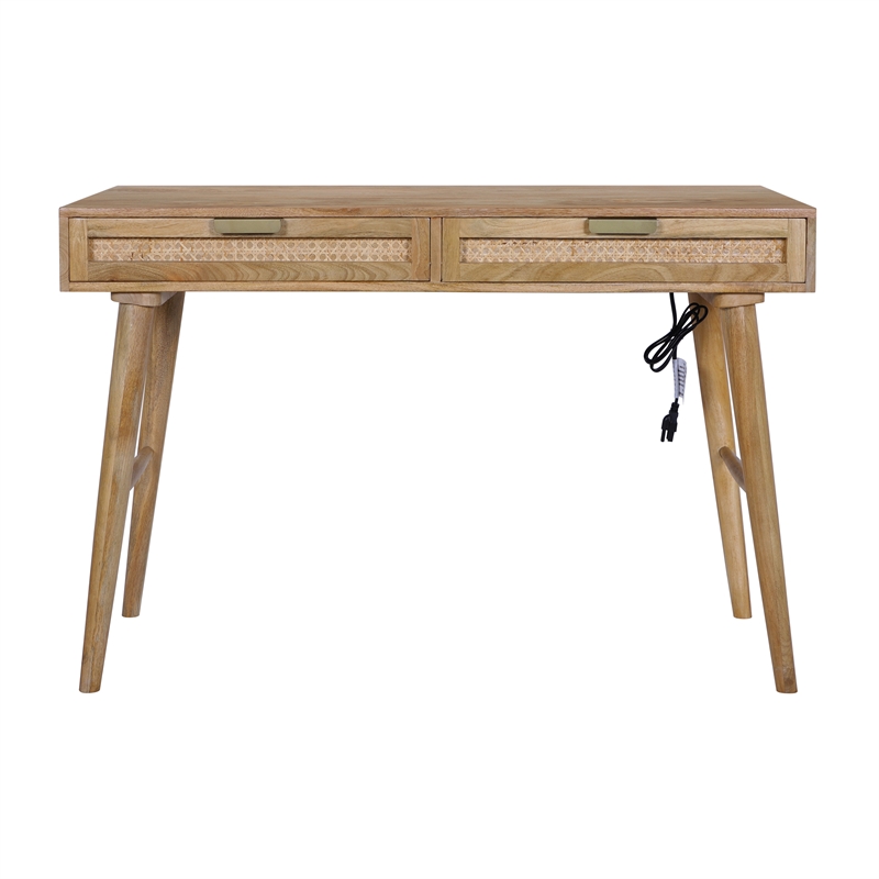 Casartis Living Atlas Cane Mid Century Modern Solid Wood Desk in Natural