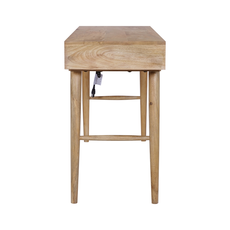 Casartis Living Atlas Cane Mid Century Modern Solid Wood Desk in Natural