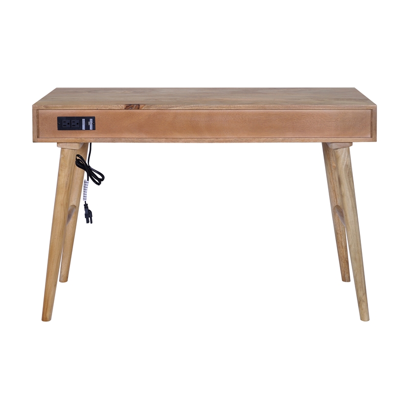 Casartis Living Atlas Cane Mid Century Modern Solid Wood Desk in Natural