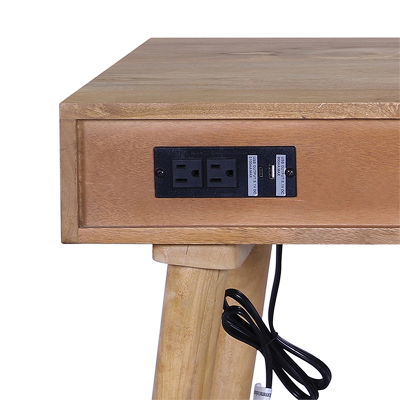 Casartis Living Atlas Cane Mid Century Modern Solid Wood Desk in Natural