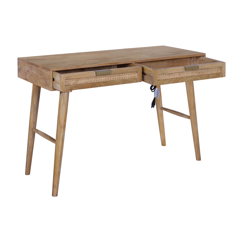 Casartis Living Atlas Cane Mid Century Modern Solid Wood Desk in Natural