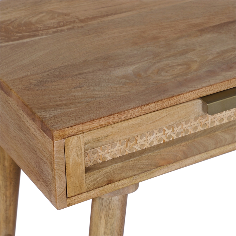 Casartis Living Atlas Cane Mid Century Modern Solid Wood Desk in Natural