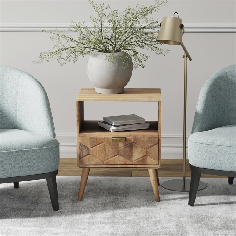 Casartis Living Carson Mid-Century Solid Wood Nightstand in Brown