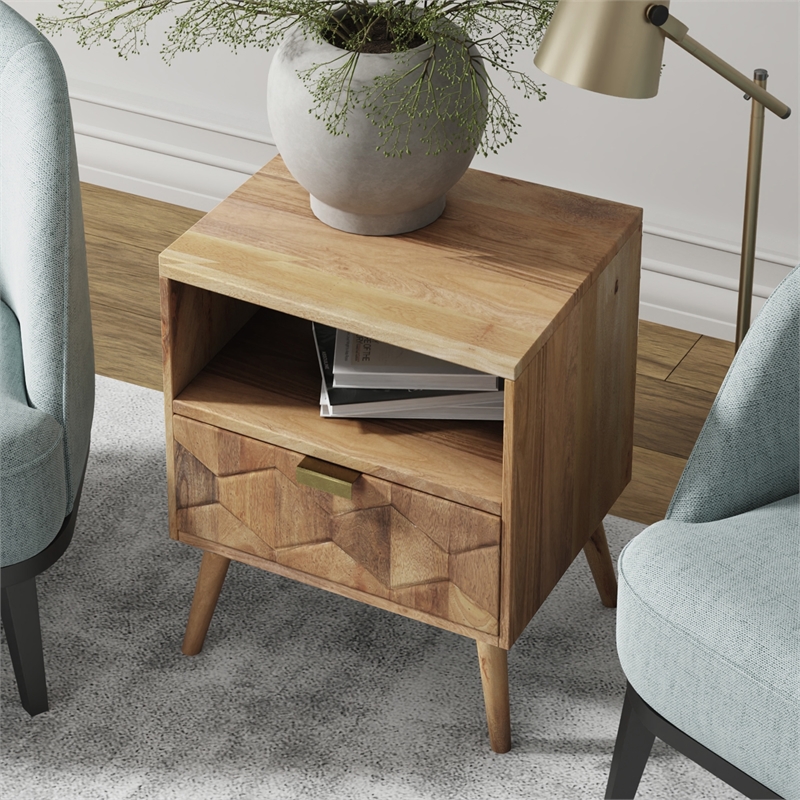 Casartis Living Carson Mid-Century Solid Wood Nightstand in Brown