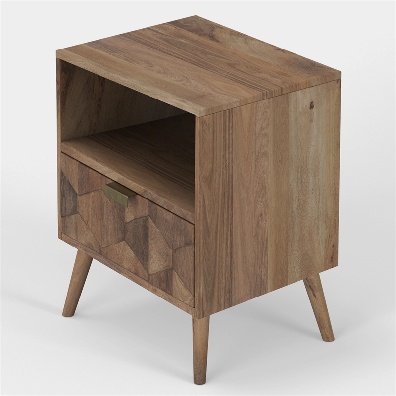 Casartis Living Carson Mid-Century Solid Wood Nightstand in Brown