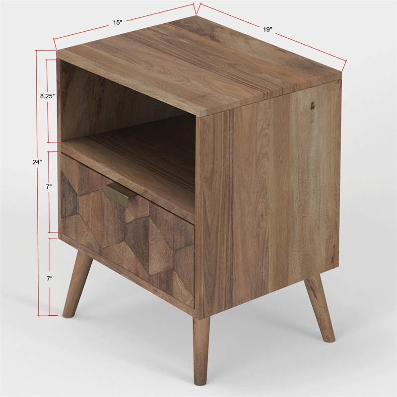 Casartis Living Carson Mid-Century Solid Wood Nightstand in Brown