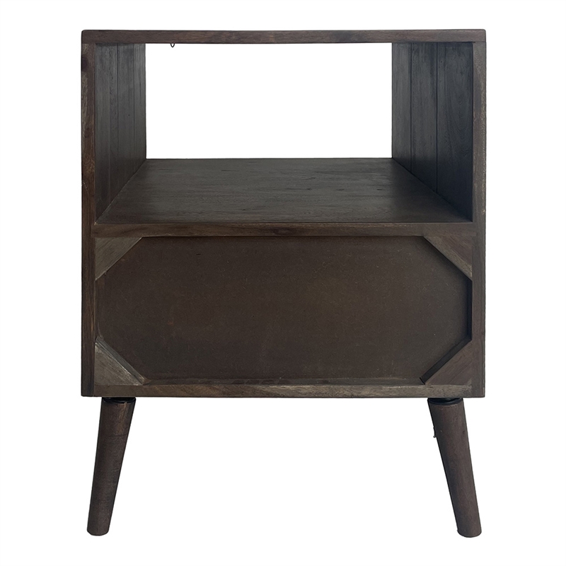 Mid-Century Modern 18W Solid Wood Nightstand with Drawer in Gray