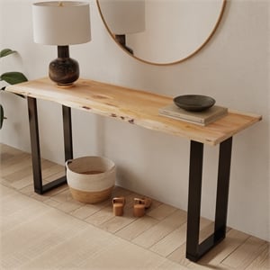 Casartis Living Transitional 70&quot Solid Wood Live Edge Console in Natural & Black