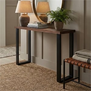 Casartis Living Mango 70&quot Transitional Solid Wood Console Table in Farmhouse Brown & Black
