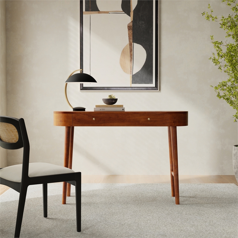 Casartis Living Elipse Mid-Century Modern Solid Wood Writing Desk in Brown