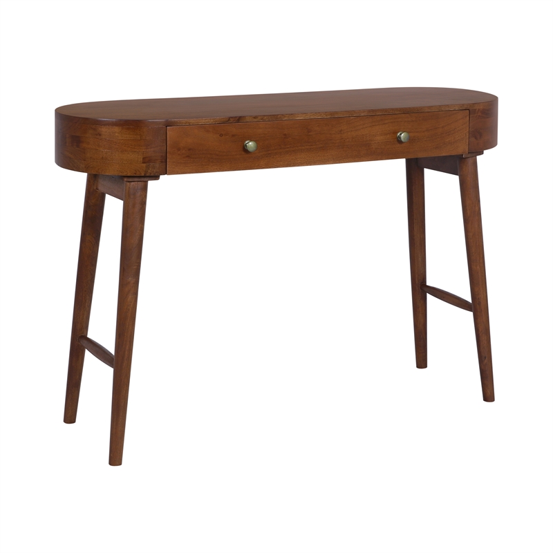 Casartis Living Elipse Mid-Century Modern Solid Wood Writing Desk in Brown