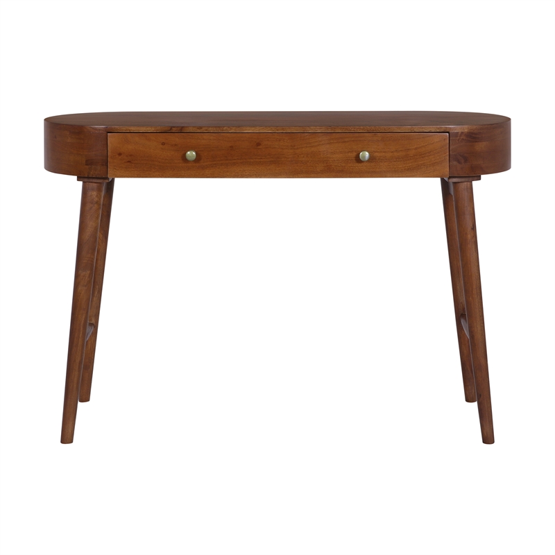 Casartis Living Elipse Mid-Century Modern Solid Wood Writing Desk in Brown