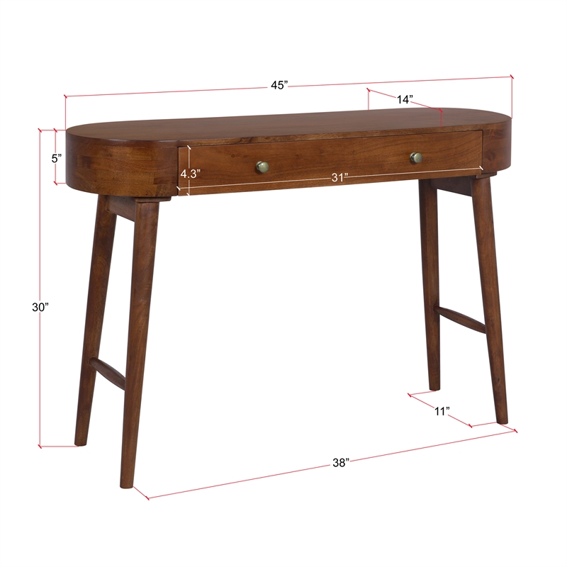 Casartis Living Elipse Mid-Century Modern Solid Wood Writing Desk in Brown