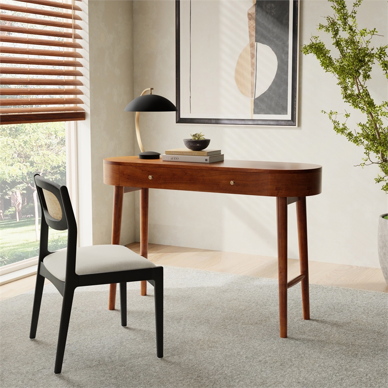 Casartis Living Elipse Mid-Century Modern Solid Wood Writing Desk in Brown