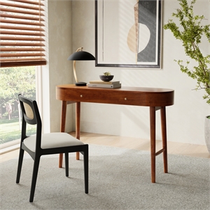 Casartis Living Elipse Mid-Century Modern Solid Wood Writing Desk in Brown