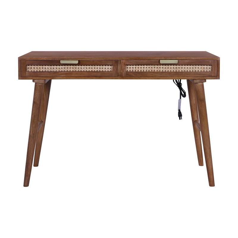 Casartis Living Atlas Cane Mid Century Modern Mango Wood Desk in Walnut