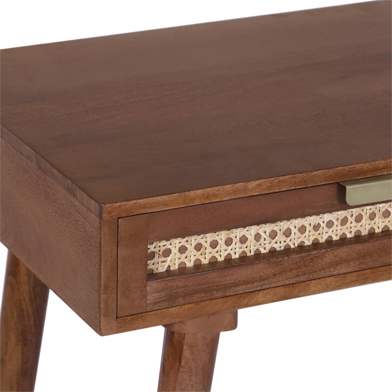 Casartis Living Atlas Cane Mid Century Modern Mango Wood Desk in Walnut