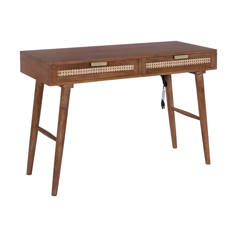 Casartis Living Atlas Cane Mid Century Modern Mango Wood Desk in Walnut