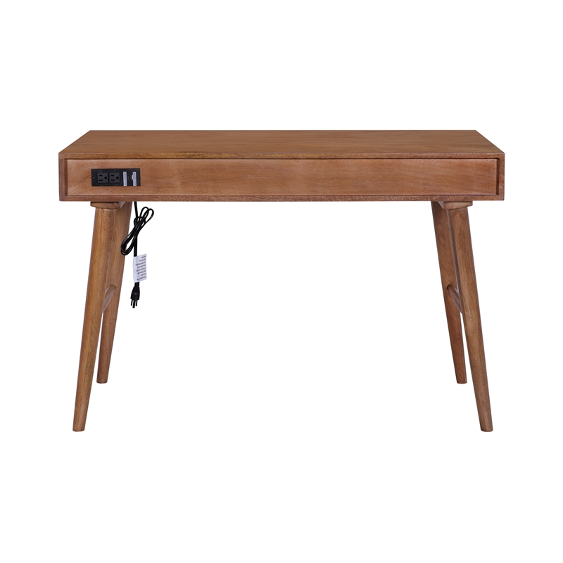 Casartis Living Atlas Cane Mid Century Modern Mango Wood Desk in Walnut