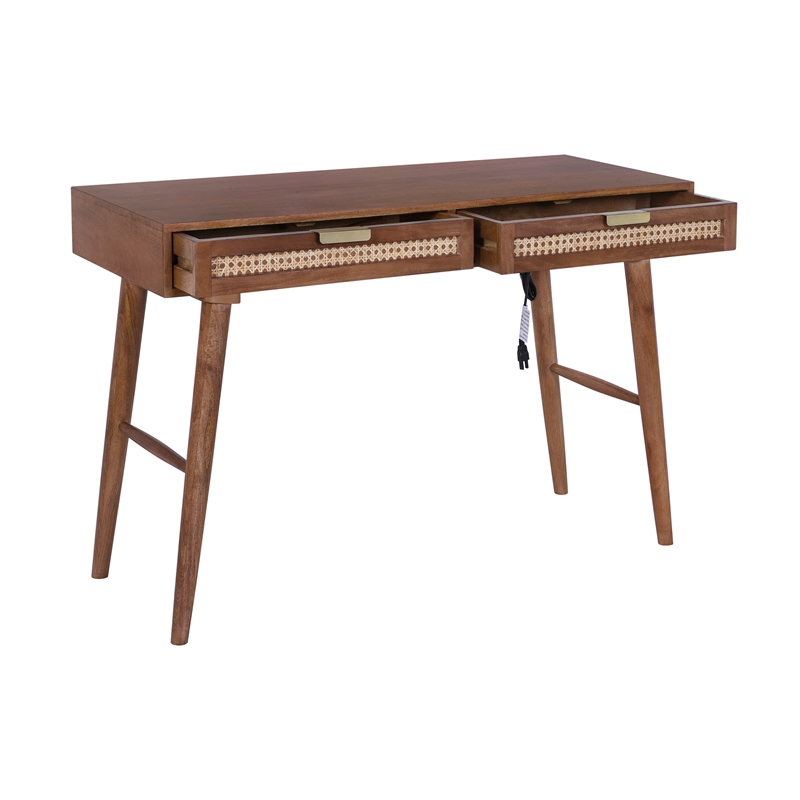 Casartis Living Atlas Cane Mid Century Modern Mango Wood Desk in Walnut
