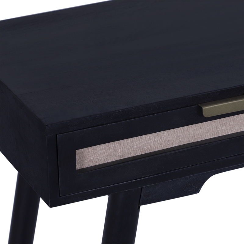 Madison Mid Century Modern Solid Wood-Linen 2 Drawer Desk in Black